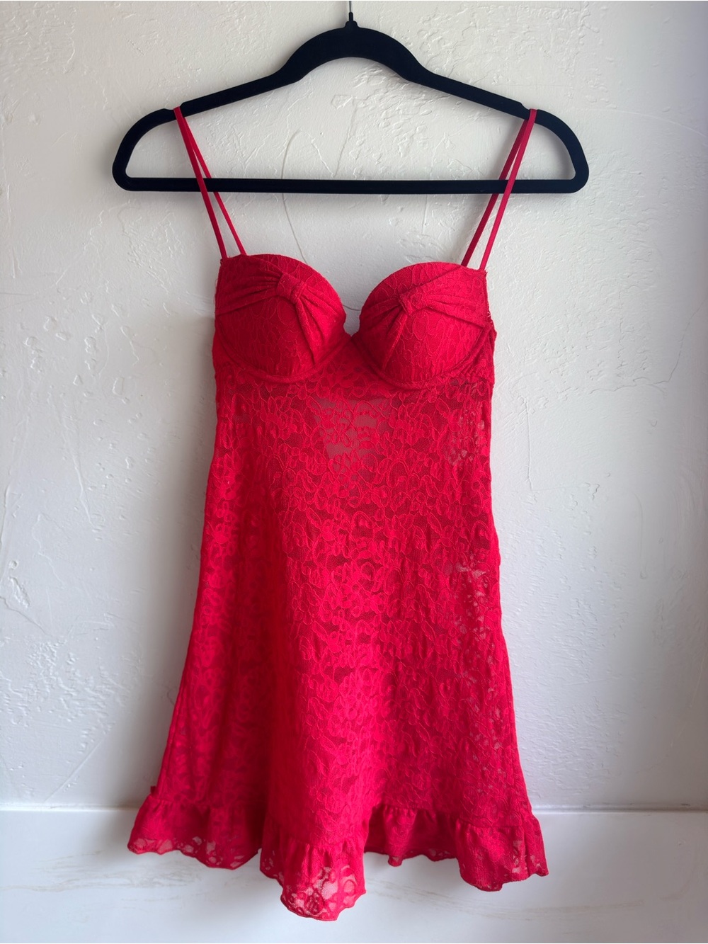Victoria's Secret - Red Lace Babydoll Chemise with Underwire Cups and Bow Back